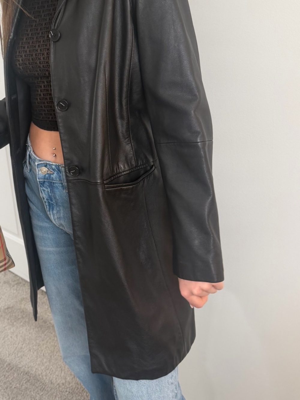 Ralph Lauren vintage Black Leather Longline Blazer Jacket - Picture 9 of 10